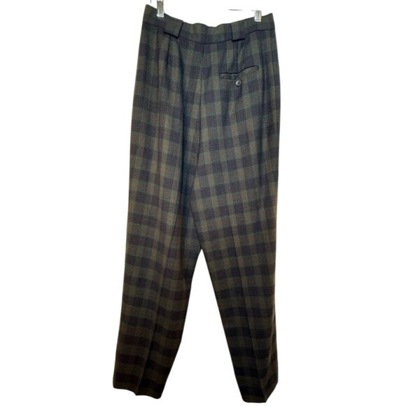 Vintage Savannah Wool Pleated Plaid Trousers Size 10 Green & Navy With Red Accen - Picture 5 of 6